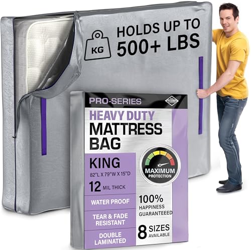 KING-A-MA-JIGS أكياس مرتبة كينج للنقل - غطاء مرتبة بسحاب سميك 10 ميل للنقل مع 8 مقابض حمل - حقيبة حماية مرتبة للنقل - حقيبة تخزين مرتبة بلاستيكية مقاومة للماء (مقاس كينج) - Image 3