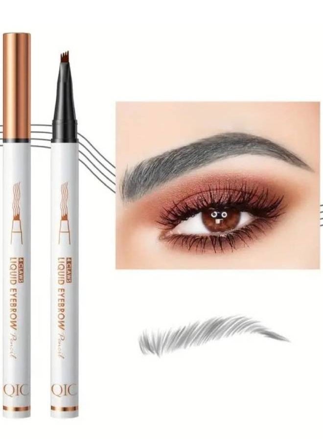QIC - Liquid Eyebrow Pencil Smudge Proof Brow Pencil with 4 Tip Microblade Eyebrow Pen Long Lasting 4 Claws Liquid Waterproof Eyebrow Pencil Natural Eyebrow Pencils 03 Grey - Image 1