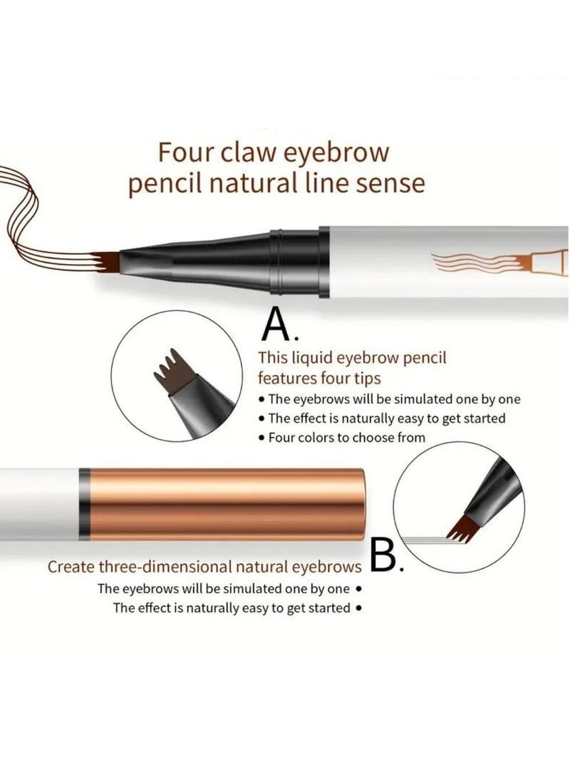 QIC - Liquid Eyebrow Pencil Smudge Proof Brow Pencil with 4 Tip Microblade Eyebrow Pen Long Lasting 4 Claws Liquid Waterproof Eyebrow Pencil Natural Eyebrow Pencils 03 Grey - Image 1