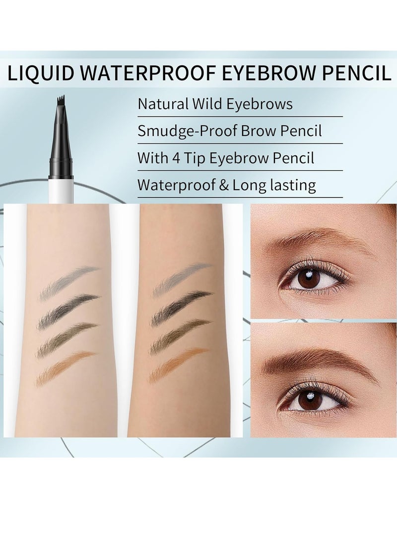 QIC - Liquid Eyebrow Pencil Smudge Proof Brow Pencil with 4 Tip Microblade Eyebrow Pen Long Lasting 4 Claws Liquid Waterproof Eyebrow Pencil Natural Eyebrow Pencils 03 Grey - Image 1