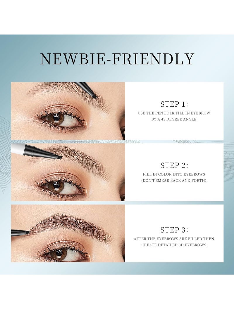 QIC - Liquid Eyebrow Pencil Smudge Proof Brow Pencil with 4 Tip Microblade Eyebrow Pen Long Lasting 4 Claws Liquid Waterproof Eyebrow Pencil Natural Eyebrow Pencils 03 Grey - Image 1