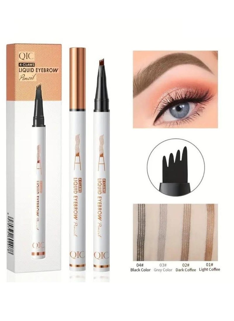 QIC - Liquid Eyebrow Pencil Smudge Proof Brow Pencil with 4 Tip Microblade Eyebrow Pen Long Lasting 4 Claws Liquid Waterproof Eyebrow Pencil Natural Eyebrow Pencils 03 Grey - Image 1