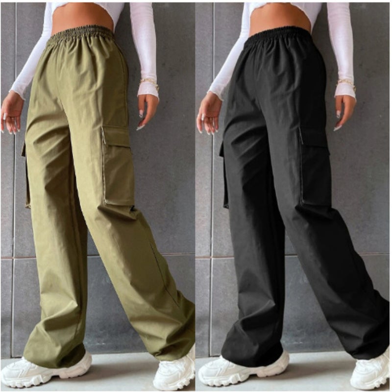 2024 Women's Solid Color Elastic Waist Overalls with Pockets – Japanese and Korean Leisure Style - Image 1