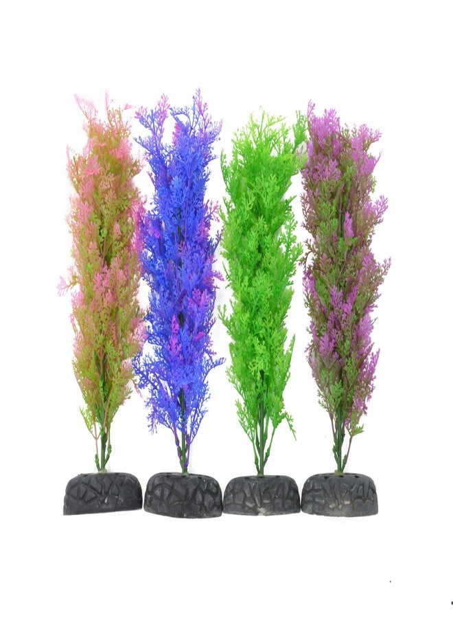 CNZ Aquarium Plastic Plant Decoration w Ceramic Base Medium 11-inch, 4-Pack