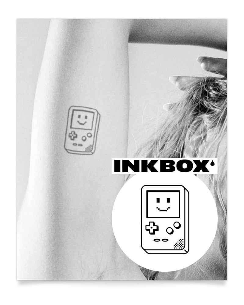 inkbox Inkbox Temporary Tattoos, Semi-Permanent Tattoo, One Premium Easy Long Lasting, Water-Resistant Temp Tattoo with For Now Ink - Lasts 1-2 Weeks, Happy Gameboy, 3 x 3 in 