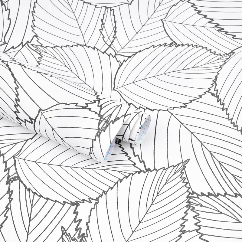 Kitico Gray Leaf Wallpaper 177x197 Modern Gray Leaf Peel and Stick Wallpaper Removable Self Adhesive Wall Paper White and Leaves Contact Paper forBedroom Home Decoration