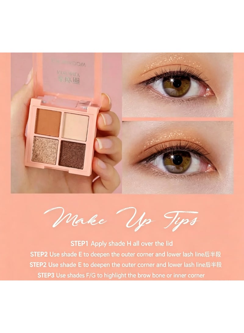 MYONLY Colourism Four-Colour Earth Tone Eyeshadow Palette and Sunset Coral Four-Colour Eyeshadow Palette, Pearlescent And Matte, Long-Lasting Makeup, 2 Boxes, Total of 8 Colours - Image 4