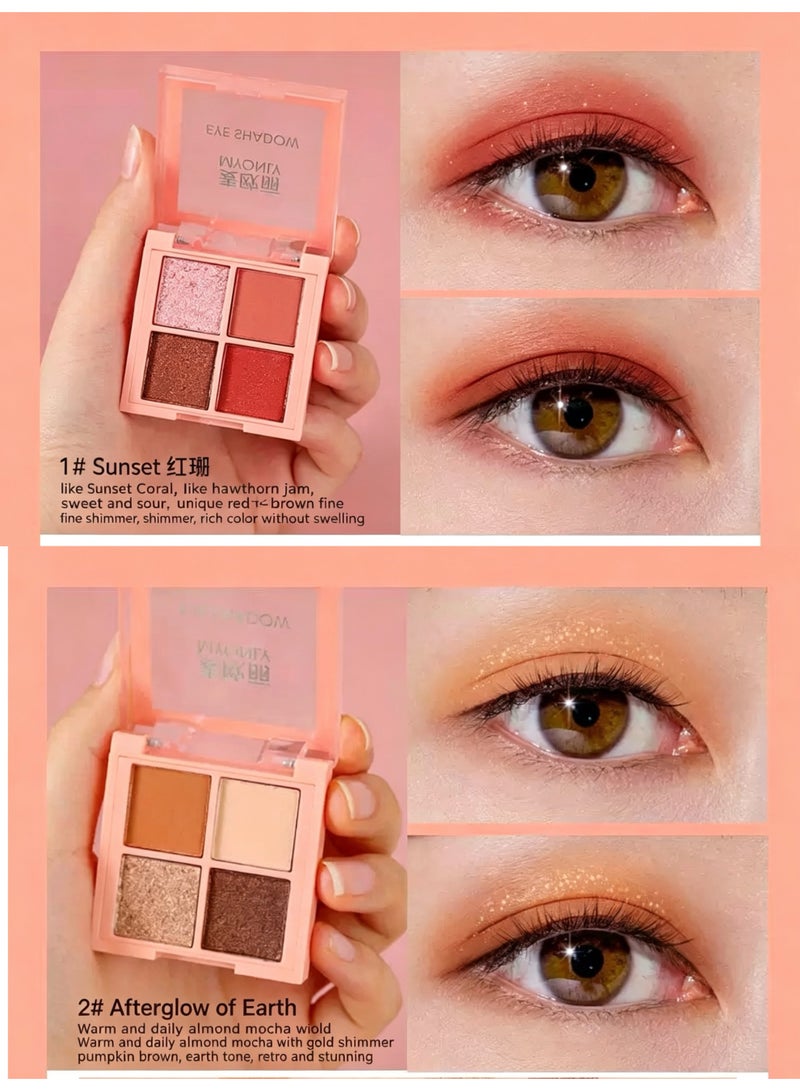 MYONLY Colourism Four-Colour Earth Tone Eyeshadow Palette and Sunset Coral Four-Colour Eyeshadow Palette, Pearlescent And Matte, Long-Lasting Makeup, 2 Boxes, Total of 8 Colours - Image 1