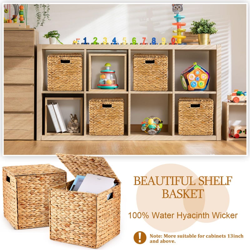 Jinei 6 Pcs Wicker Storage Basket Bulk 12 x 12 x 12 Inch Handwoven Water Hyacinth Cube Bin with Handles Woven Laundry for Organizer Shelves Wood Color - Image 5