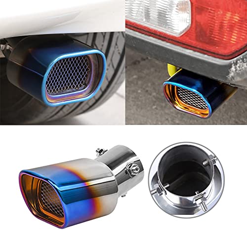 OtpOutopa Stainless Steel Car Exhaust Square Tip, 2.5" to 3.7" Universal Car Exhaust Pipe Tail Throat Tail Pipe, Modification Tailpipe Flue Muffler Rear Tip Pipe with Mesh (Curved,Baked Blue) - Image 2