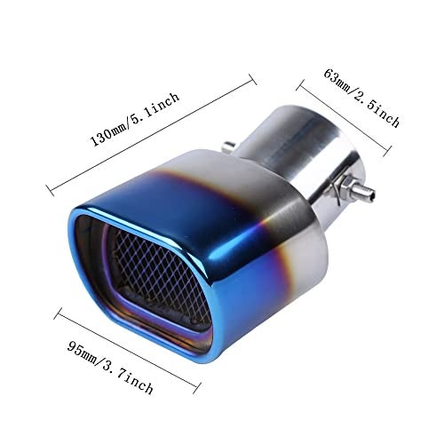 OtpOutopa Stainless Steel Car Exhaust Square Tip, 2.5" to 3.7" Universal Car Exhaust Pipe Tail Throat Tail Pipe, Modification Tailpipe Flue Muffler Rear Tip Pipe with Mesh (Curved,Baked Blue) - Image 3
