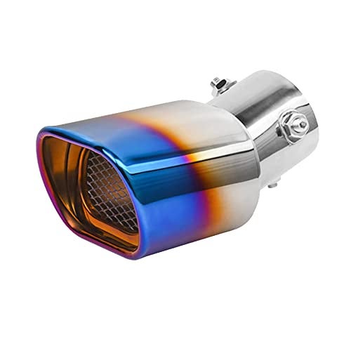 OtpOutopa Stainless Steel Car Exhaust Square Tip, 2.5" to 3.7" Universal Car Exhaust Pipe Tail Throat Tail Pipe, Modification Tailpipe Flue Muffler Rear Tip Pipe with Mesh (Curved,Baked Blue) - Image 1