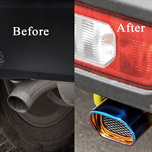 OtpOutopa Stainless Steel Car Exhaust Square Tip, 2.5" to 3.7" Universal Car Exhaust Pipe Tail Throat Tail Pipe, Modification Tailpipe Flue Muffler Rear Tip Pipe with Mesh (Curved,Baked Blue) - Image 4