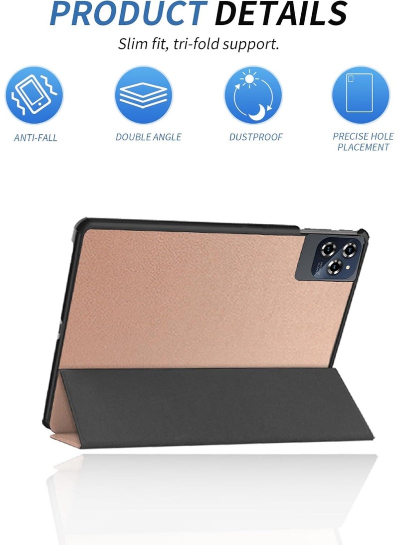 حافظة لـ TABWEE W90 مقاس 11 بوصة، حافظة صلبة رفيعة قابلة للطي ثلاثية، متوافقة مع TABWEE W90، مضادة للصدمات والغبار، ذهبية وردية - Image 4