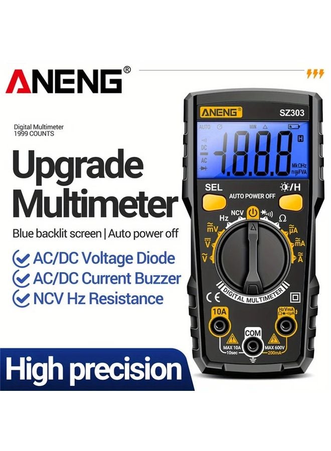 ANENG SZ303 Black Digital Multimeter 1999 Counts AC DC Voltage Current Resistance Tester - Image 2