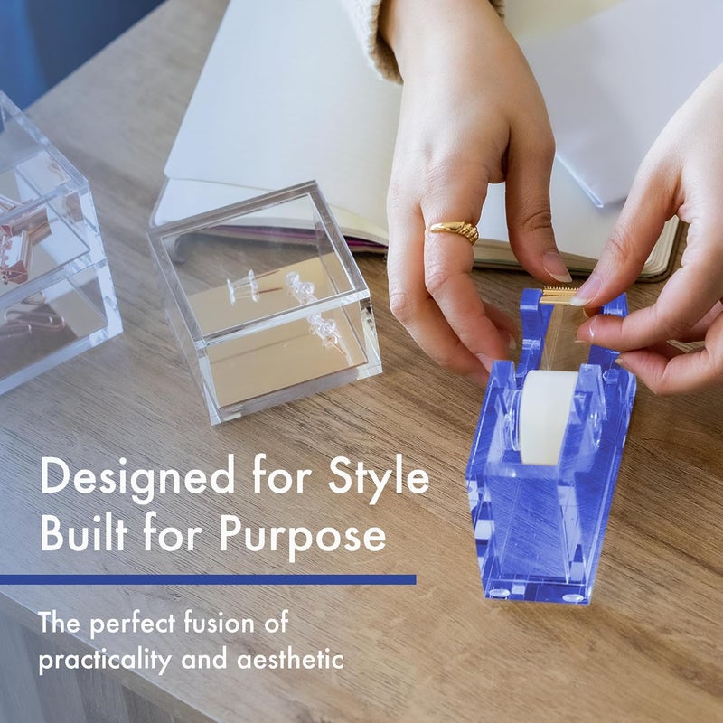 OfficeGoods Acrylic Tape Dispenser – Modern Desk Organizer for Office Supplies – Heavy Duty Refillable Tape Holder for Home and School Crafting – Stylish Desktop Accessory for Gift Wrapping, Blue - Image 5