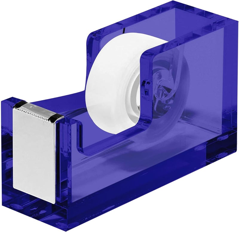 OfficeGoods Acrylic Tape Dispenser – Modern Desk Organizer for Office Supplies – Heavy Duty Refillable Tape Holder for Home and School Crafting – Stylish Desktop Accessory for Gift Wrapping, Blue - Image 1