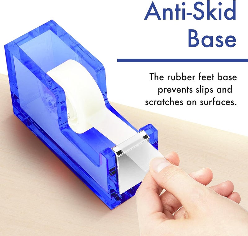 OfficeGoods Acrylic Tape Dispenser – Modern Desk Organizer for Office Supplies – Heavy Duty Refillable Tape Holder for Home and School Crafting – Stylish Desktop Accessory for Gift Wrapping, Blue - Image 3
