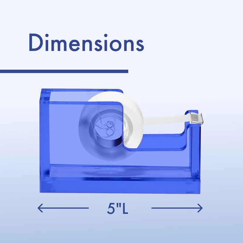 OfficeGoods Acrylic Tape Dispenser – Modern Desk Organizer for Office Supplies – Heavy Duty Refillable Tape Holder for Home and School Crafting – Stylish Desktop Accessory for Gift Wrapping, Blue - Image 4