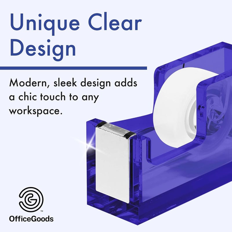 OfficeGoods Acrylic Tape Dispenser – Modern Desk Organizer for Office Supplies – Heavy Duty Refillable Tape Holder for Home and School Crafting – Stylish Desktop Accessory for Gift Wrapping, Blue - Image 2
