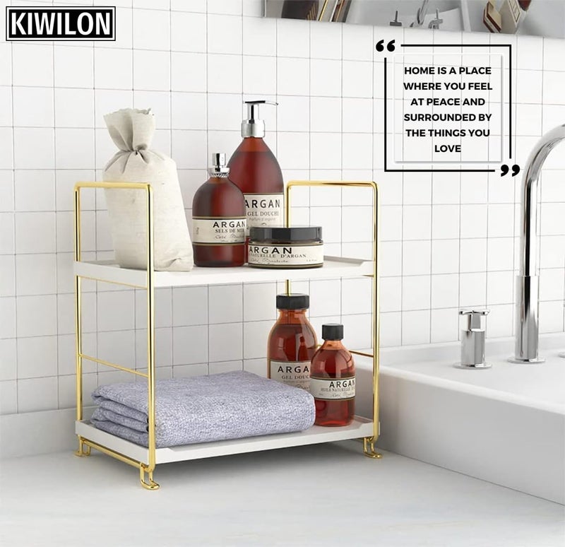 Kiwilon 2 Tier Counter Top Organizer I Bathroom Organizer Stand I Desk Organizer I MultiPurpose Storage Racks for Kitchen Organizer I Aesthatic Standing Shelf Perfume Organizer GoldIron - Image 2