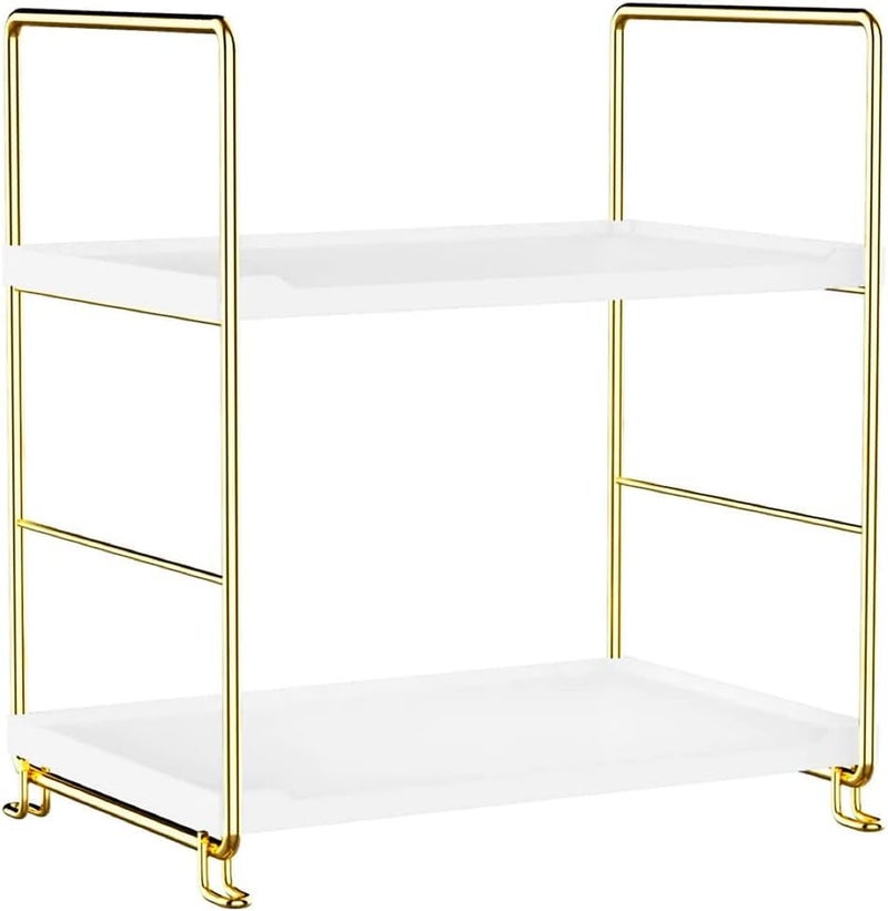 Kiwilon 2 Tier Counter Top Organizer I Bathroom Organizer Stand I Desk Organizer I MultiPurpose Storage Racks for Kitchen Organizer I Aesthatic Standing Shelf Perfume Organizer GoldIron - Image 1