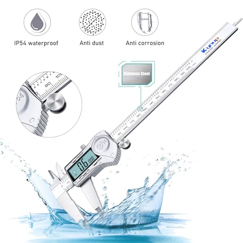 Kynup Digital Caliper, 8 Inch Caliper Measuring Tool with Stainless Steel, IP54 Splash Proof Protection Design, Easy Switch from Inch Metric Fraction, Large LCD Screen (200mm) - Image 5