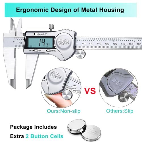 Kynup Digital Caliper, 8 Inch Caliper Measuring Tool with Stainless Steel, IP54 Splash Proof Protection Design, Easy Switch from Inch Metric Fraction, Large LCD Screen (200mm) - Image 2