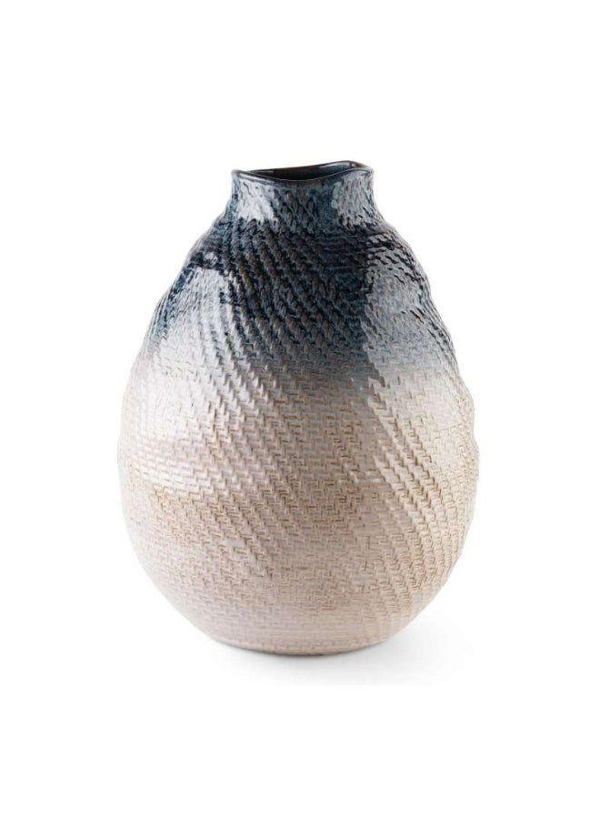 Pan Home مزهرية جلوريا من الحجر الخزفي الملمس 36.5x36x46.5 سم - زرقاء - Image 3
