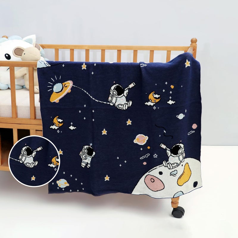 Haus and Kinder 100 Cotton Knitted Blanket for New Born Baby Baby All Season AC Blankets Quilt Wrapper for New Born Boy Girl Size 80 cm x 100 cm 0 to 24 Months Spacewalk