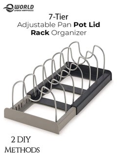 Eworld 7 Tiers Adjustable Stainless Steel Compartments Holder with 2 DIY Methods for Kitchen Cabinet and Counter Hanging Storage Shelf Expandable Length up to 22inches  - Image 1