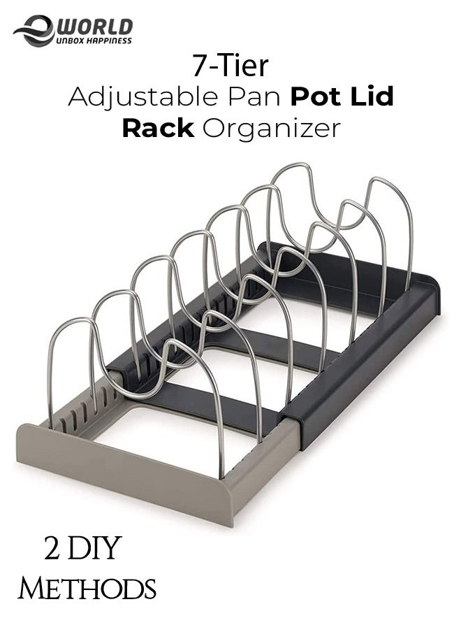 Eworld 7 Tiers Adjustable Stainless Steel Compartments Holder with 2 DIY Methods for Kitchen Cabinet and Counter Hanging Storage Shelf Expandable Length up to 22inches  - Image 1