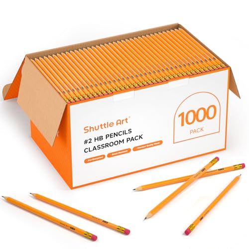 Shuttle Art WoodCased 2 HB Pencils 1000 Pack Sharpened Yellow Pencils with Erasers Bulk Pack Graphite Pencils for School and Teacher Supplies Writing Drawing and Sketching - Image 1