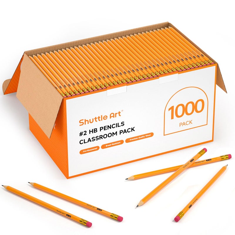 Shuttle Art WoodCased 2 HB Pencils 1000 Pack Sharpened Yellow Pencils with Erasers Bulk Pack Graphite Pencils for School and Teacher Supplies Writing Drawing and Sketching - Image 2