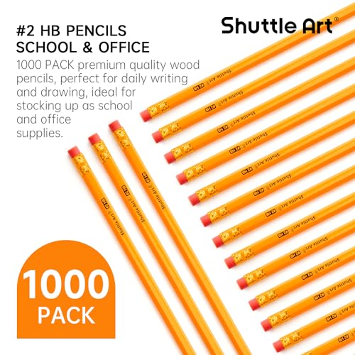 Shuttle Art WoodCased 2 HB Pencils 1000 Pack Sharpened Yellow Pencils with Erasers Bulk Pack Graphite Pencils for School and Teacher Supplies Writing Drawing and Sketching - Image 3