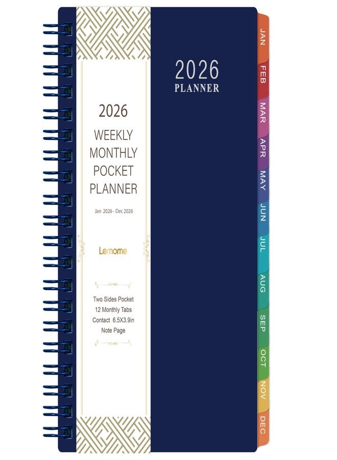 Lemome 2026 Pocket Calendar/Planner - 2026 Weekly & Monthly Pocket Planner for Purse, Jan. 2026 - Dec. 2026, 6.8" x 4.1", Strong Twin - Wire Binding, Plastic Cover - Image 1