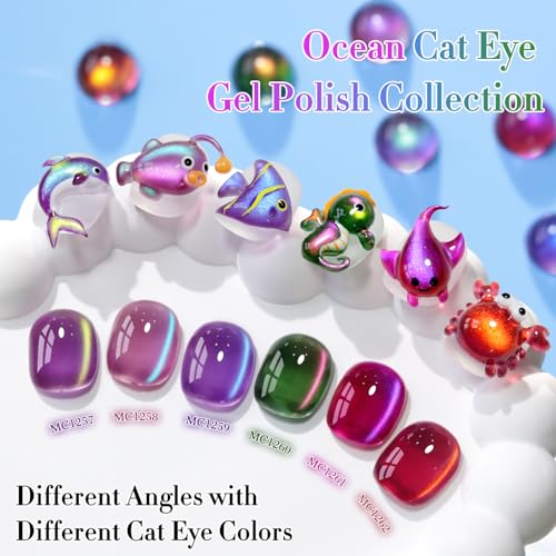 Double Rhythm Cat Eye Gel Nail Polish Set of 6 Same Color Same Bottle 05 Oz Shimmer Glitter with Magnet Holographic Reflective Magnetic UV Nail Polish Kit at Home Aurora Galaxy BurgundyT658 - Image 3