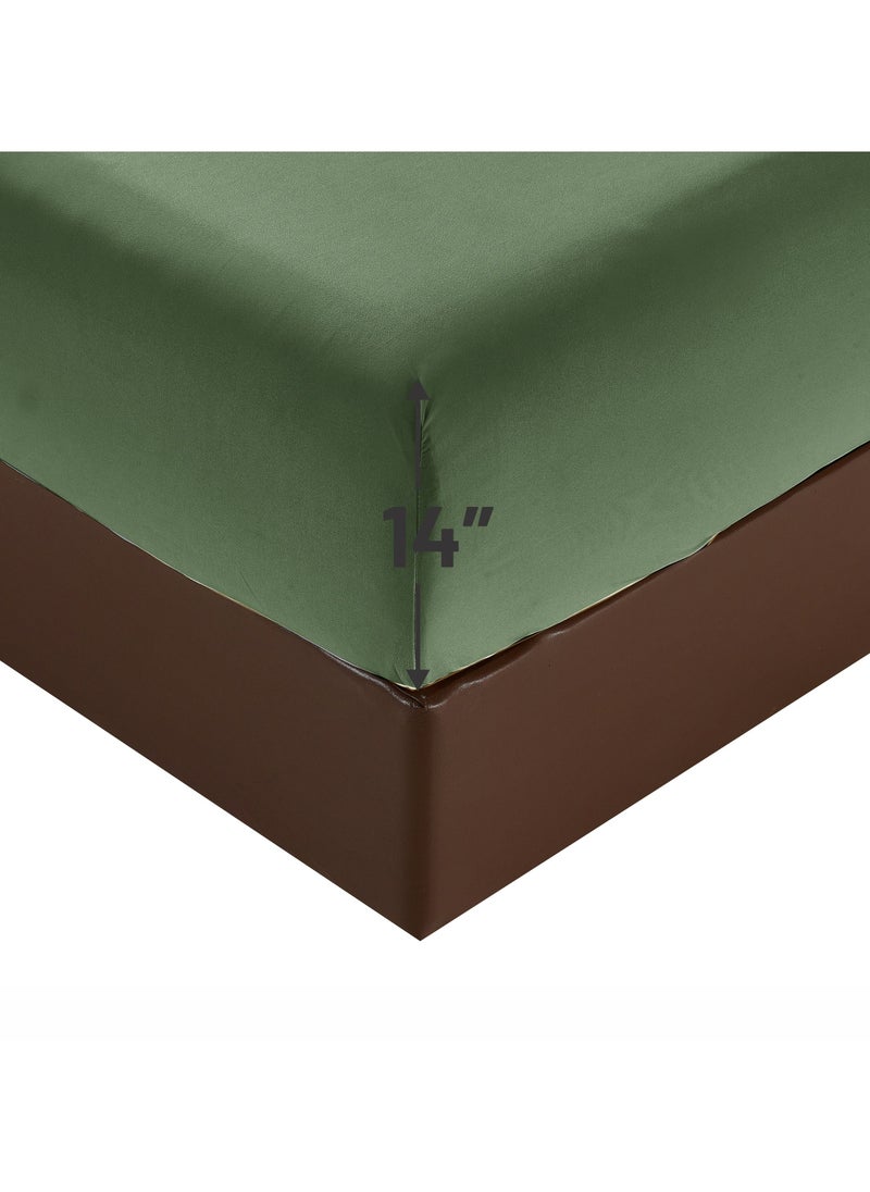 1-Piece Solid Fitted Sheet Twin Size Microfiber Green 120x203+30cm