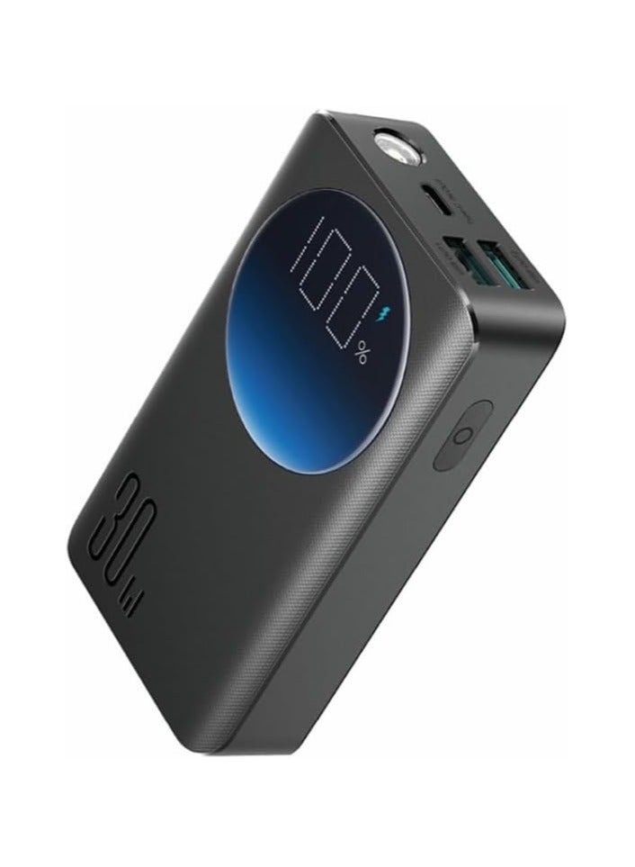 JR-PBF01 Fast Charging 10000mAh Power Bank 3 Ports (2 USB, 1 PD) 30W, Digital Display and Built-in Flash Light - Black - Image 1