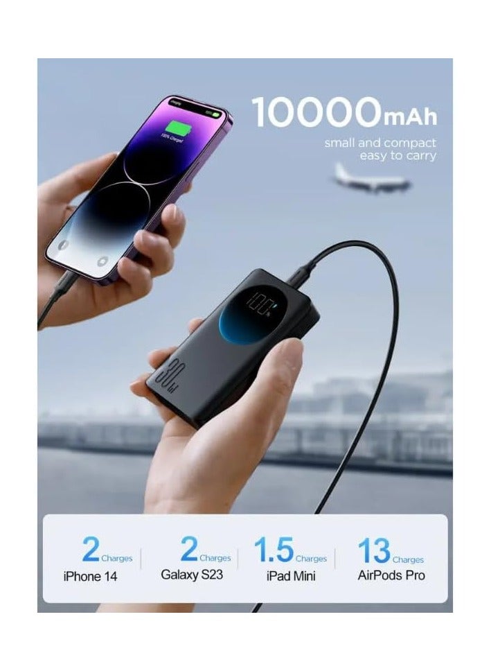 JR-PBF01 Fast Charging 10000mAh Power Bank 3 Ports (2 USB, 1 PD) 30W, Digital Display and Built-in Flash Light - Black - Image 2