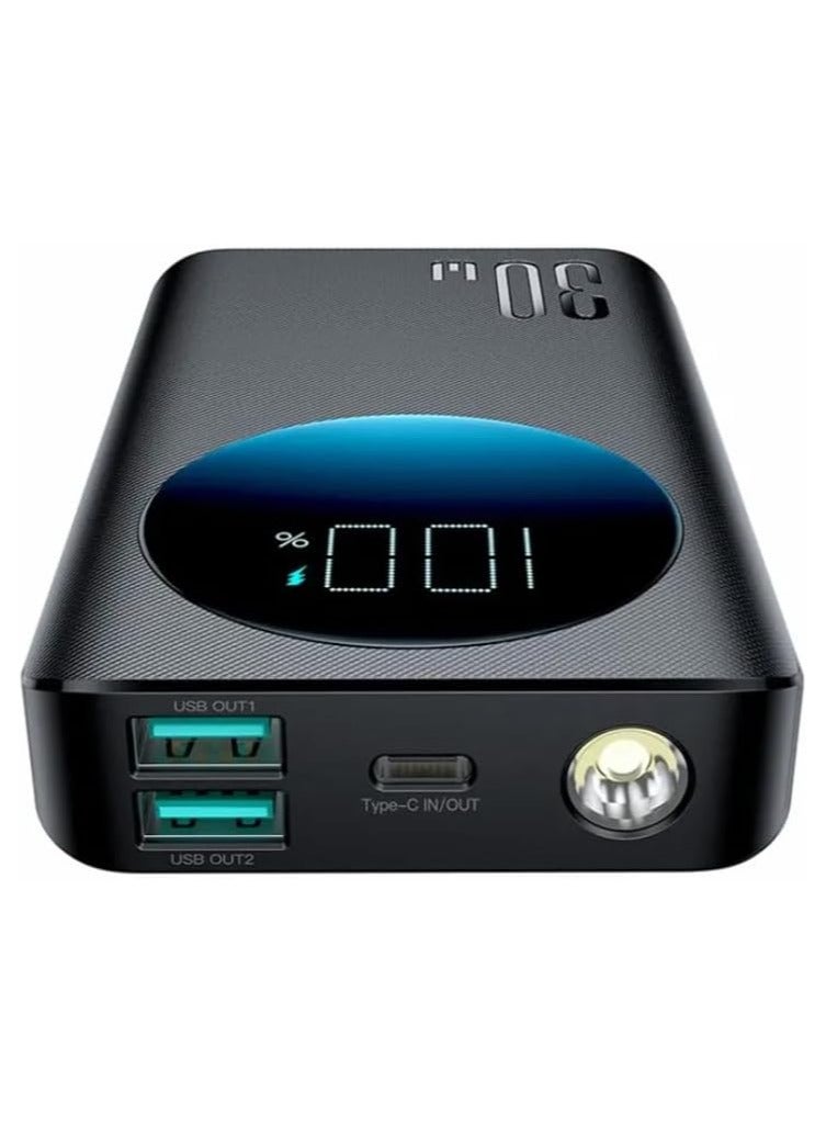 JR-PBF01 Fast Charging 10000mAh Power Bank 3 Ports (2 USB, 1 PD) 30W, Digital Display and Built-in Flash Light - Black - Image 3