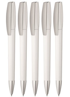 Uma Twist ballpoint pen with matt chrome metal tip- Made in Germany (Pack of 5, White)  - Image 1
