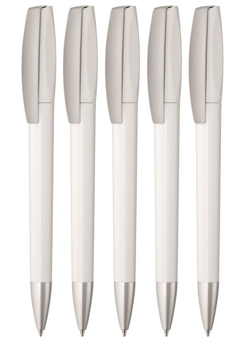Uma - Twist ballpoint pen with matt chrome metal tip- Made in Germany (Pack of 5, White) - Image 1