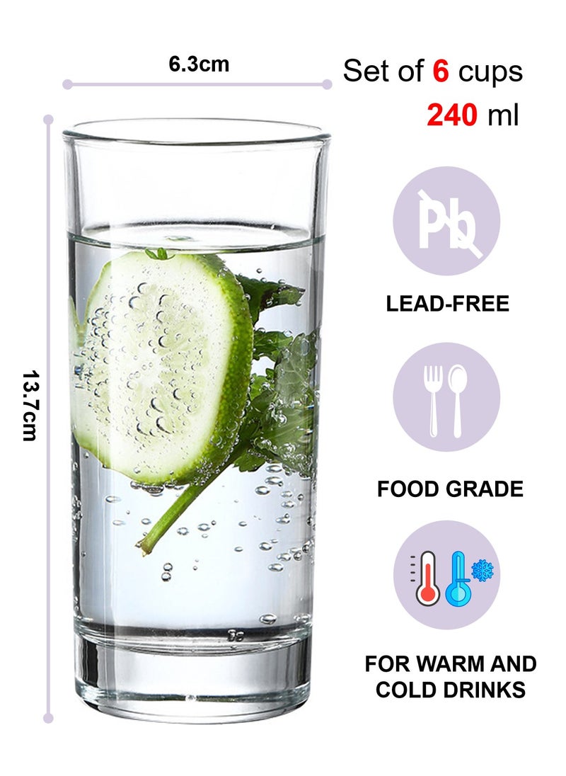 Glass Set, Set Of Six, Cylindrical Household And Commercial Cups, Can Be Used For Drinking Water, Coffee, Tea, Juice, Milk, 240ML - Image 2