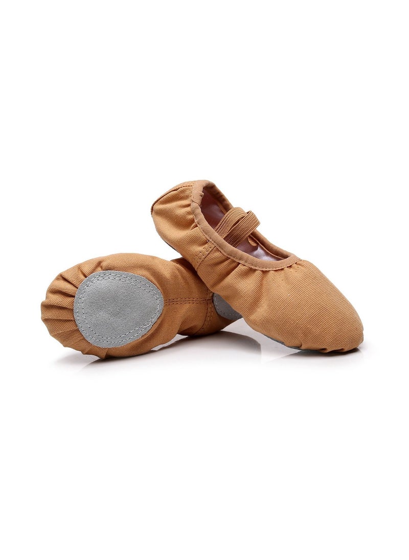 Loquat Soft Bottom Dancing Yoga Ballet Shoes Elastic Mouth Lace Free Shoes for Girls Brown Color  - Image 2