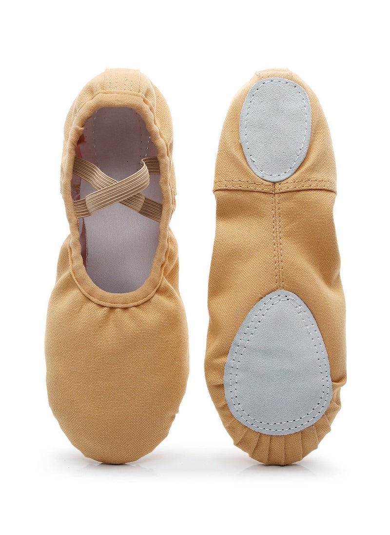Loquat Soft Bottom Dancing Yoga Ballet Shoes Elastic Mouth Lace Free Shoes for Girls Brown Color  - Image 1
