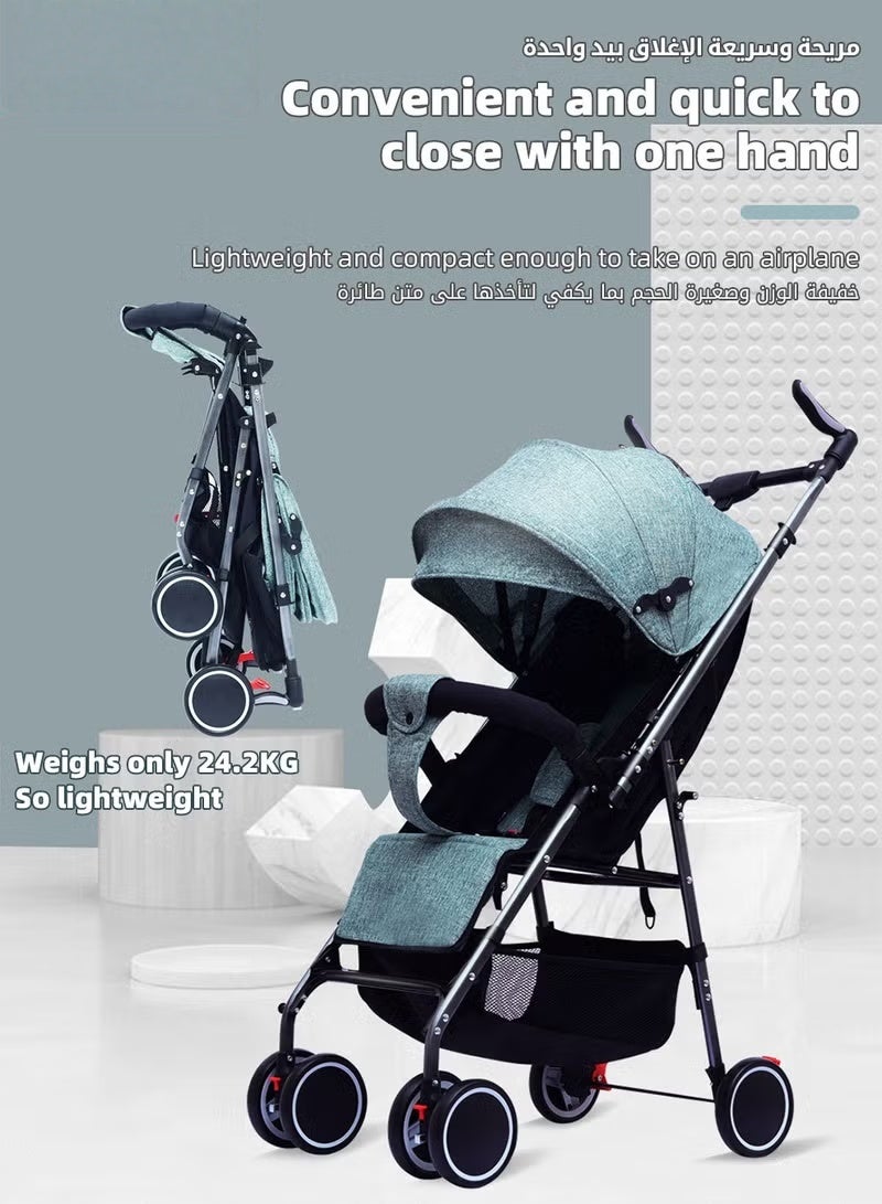 HOOKOR Lightweight Baby Stroller, Multifunctional Travel Cabin, One-Hand Folding Babies Strollers for Newborn, Infant, Kids with Dinner Plate, Sunshade and 175-Degree Adjustable Reversible Reclining Seat - Image 3