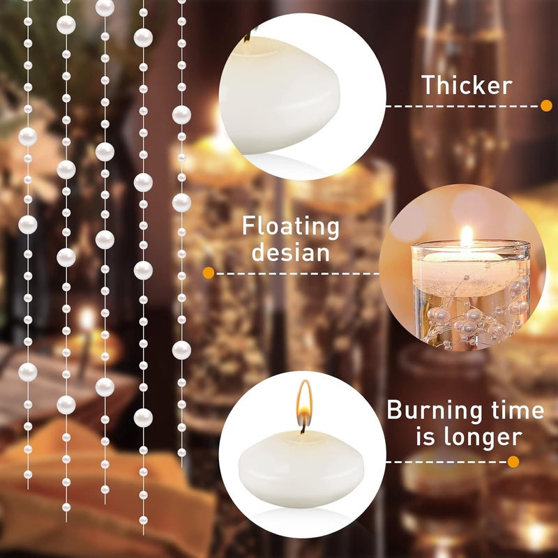 Nuanchu 12 Pieces 1.65 Inch Floating Candles for Wedding Centerpiece, Small Unscented Floating Candles Round Tea Lights Candles Metallic Smooth Wax Floating Disc Candles for Dinner Home Decor (White) - Image 4