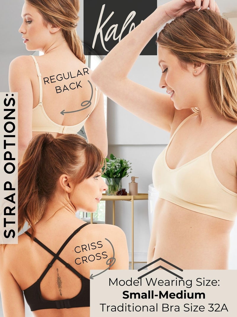 Kalon Women’s 4 Pack Demi Padded Bralette Wireless Comfortable Bra (S/M, 4PK Light Beige) - Image 3