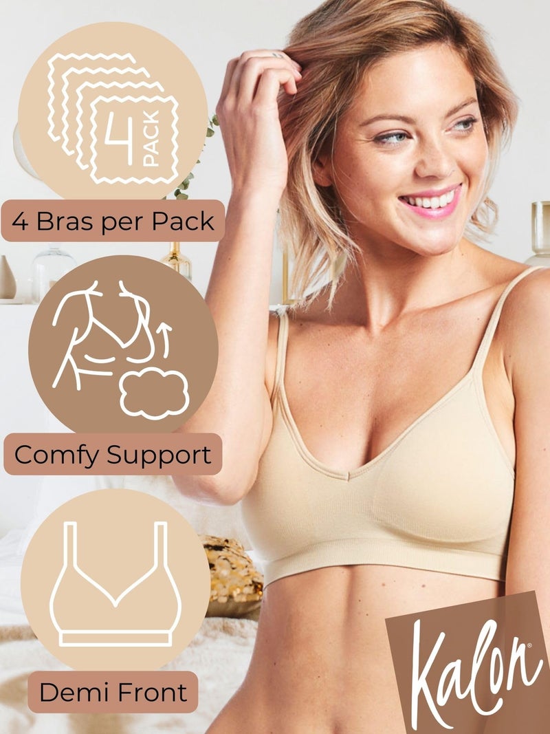 Kalon Women’s 4 Pack Demi Padded Bralette Wireless Comfortable Bra (S/M, 4PK Light Beige) - Image 2